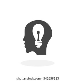 Head with lamp Icon. Vector logo on white background