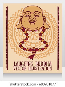 head of Laughing Buddha, traditional asian Feng Shui talisman Hotei or Budai, vector illustration 