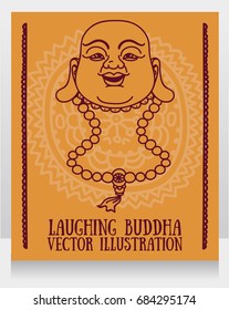 head of Laughing Buddha, traditional asian Feng Shui talisman Hotei or Budai, vector illustration 