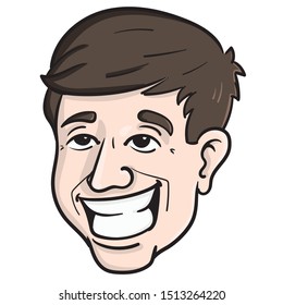 Head of a laughing businessman with brown eyes. avatar, happy, illustration, comic.