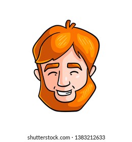 Head of laughing man bearded redhead, white teeth