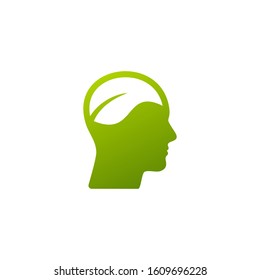 Head with leaf logo template. head logo vector. 