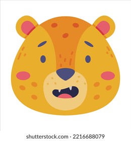 Head of leopard cute wild animal. Nursery decoration, baby card or invitation design cartoon vector illustration