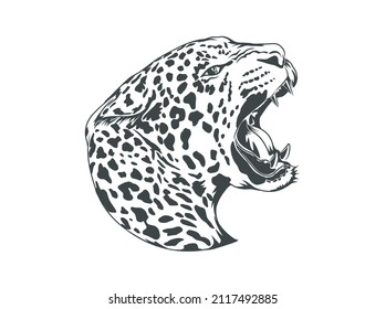 head of leopard vector hand drawing art. leopard roars useful for logo and tattoo designs.