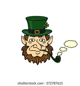 Head leprechaun smoking his pipe