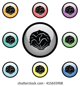 Head of Lettuce Icon Glass Button Icon Set