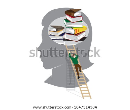 Head Library. Human head with books.