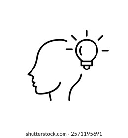 Head and light bulb. Creative smart solutions, innovative thinking. Pixel perfect vector icon