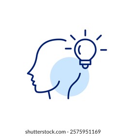 Head and light bulb. Creative smart solutions, innovative thinking. Pixel perfect, editable stroke icon