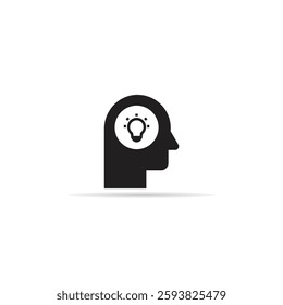 head and light bulb icon with shadow on white background