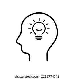 Head light bulb icon. Vector outline icon on white background