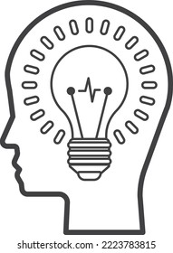 head and light bulb illustration in minimal style isolated on background