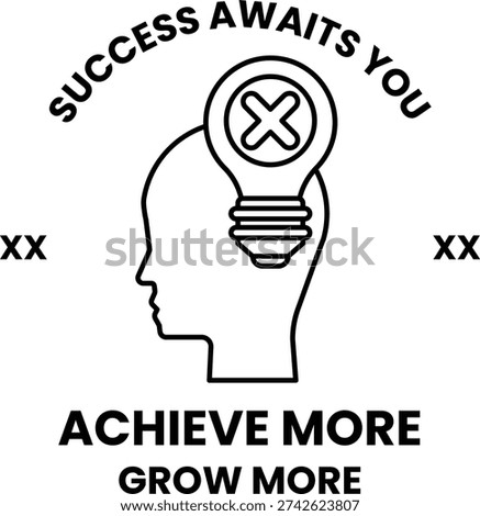 A head with a light bulb on it with the words "success awaits you" written below it