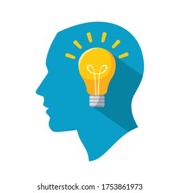 Head with light bulb pictogram. Creative idea concept. Simple flat style cartoon illustration isolated on white background. Vector icon. Eps 10.