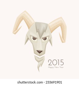 head light goat with a beard and rounded horns on a light background