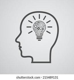 head with lightbulb and gears - idea creative design