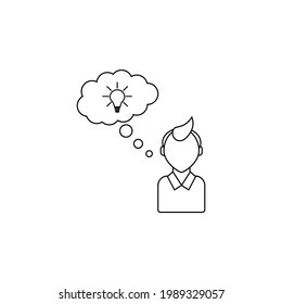 Cabeza con un icono de bombilla. Concepto de nueva idea. Proceso de generación de ideas. Icono de contorno del vector con trazo editable