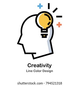 Head And Lightbulb Line Color Icon
