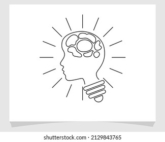 Head light-bulb line icon. Creative idea concept. Human brain potential. Problem solving. Thinking mind. Brainstorming. Having a innovative idea. Oversensitivity. Vector, illustration, flat, clip art.