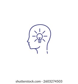 Head with lightbulb line icon for creative idea concepts.