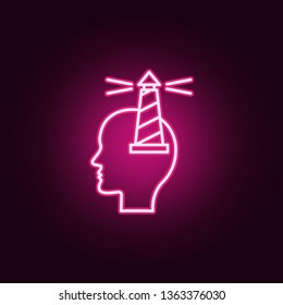Head, lighthouse neon icon. Elements of Creative thinking set. Simple icon for websites, web design, mobile app, info graphics