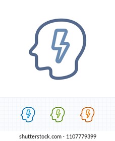 Head & Lightning Bolt - Contrast Imprint Icons. A professional, pixel-aligned icon.