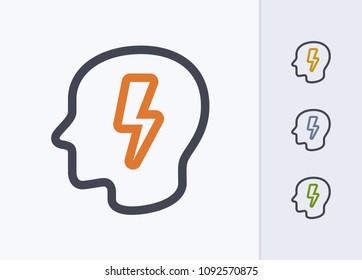 Head & Lightning Bolt - Pastel Imprint Icons. A professional, pixel-aligned icon.