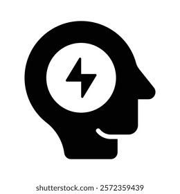 A head with a lightning bolt, symbolizing innovative thinking