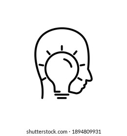 Icono de la línea de cabezal con bombilla. Concepto de nueva idea. Proceso de generación de ideas. diseño simple editable. vector de plantilla de diseño