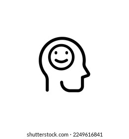 Head line icon. Man, head, profile, face, smile, emotions, approval, avatar, man, guy, personality, figure, communication, anonymous, sign. people concept. Vector black line icon on white background