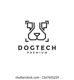 head line modern technology face dog logo design vector graphic symbol icon illustration creative idea