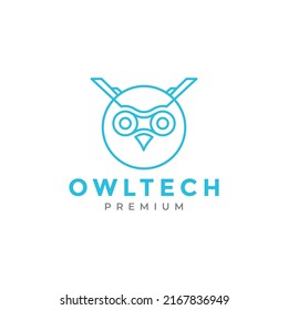 diseño de logotipo de tecnología de owls de línea de cabeza símbolo gráfico vectorial ilustración de icono idea creativa