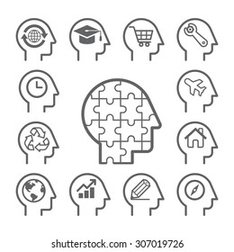 Head line thinking concept icons set. Vector illustration.