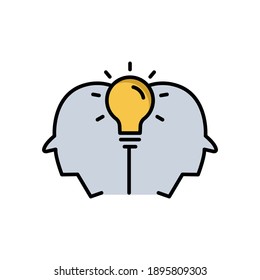 Icono de color lineal de la cabeza con bombilla. Concepto de nueva idea. Proceso de generación de ideas. diseño simple editable. vector de plantilla de diseño
