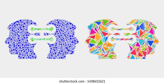 Head links integration collage icon of triangle items which have different sizes and shapes and colors. Geometric abstract vector illustration of head links integration.