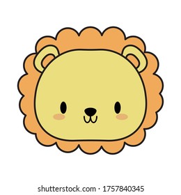 cabeza león baby kawaii, línea y relleno diseño de ilustración vectorial de icono de línea y relleno