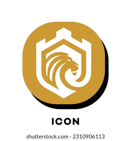 head lion and castle icon design vector template