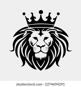 Cabeza de león con el logo de un vector de corona