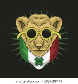 The head of a lion cub wearing glasses with the Italian flag behind it vector