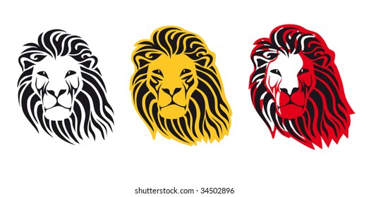 head of a lion in different styles,  isolated illustration