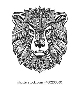 Vector Black White Tattoo Lion Head Stock Vector (Royalty Free) 276449132