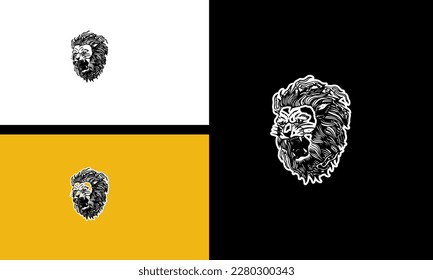 head lion with fangs vector line art design