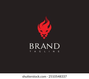 HEAD LION WITH FIRE LOGO TEMPLATE, ABSTRACT AND ELEGANT LEO CREST SYMBOL. PREMIUM KING BRAND IDENTITY ICON. LUXURY COMPANY SIGN. VECTOR ILLUSTRATION