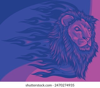 Head lion with flames isolated on white background.