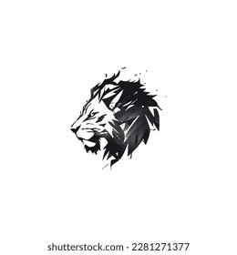 Head lion flat color icon concept logo, black and white vector illustration, vector stock image, lion icon, symbol