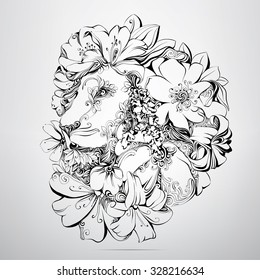 The head lion in flower ornament