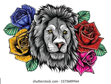 The head of a lion in a flower ornament vector