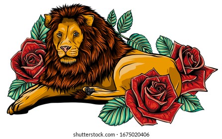 The head of a lion in a flower ornament vector