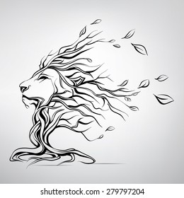 The head of a lion in the form of a tree