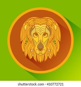 The head of a lion .icon, logo in flat style . Lion on isolated background . Vector illustration.